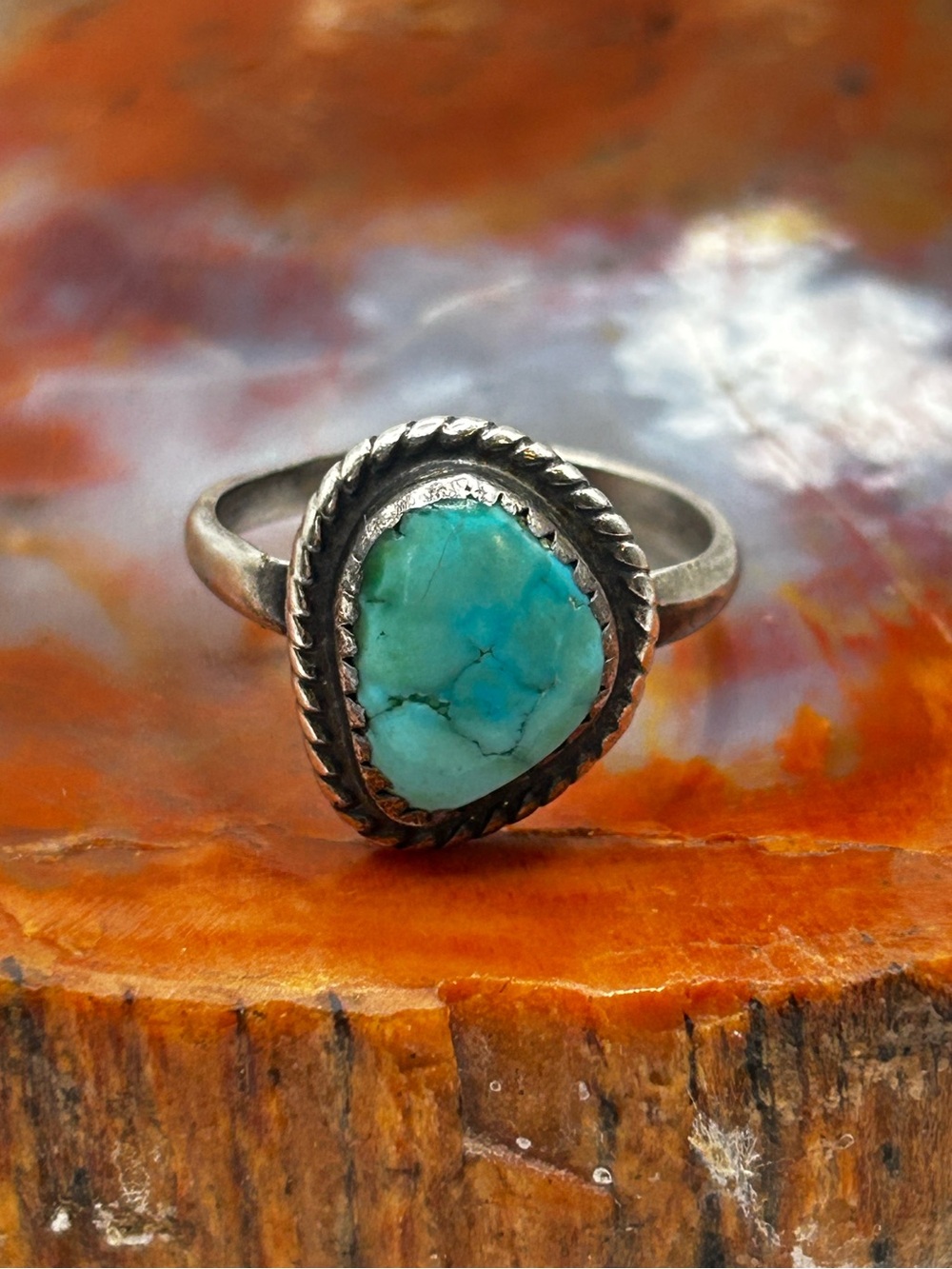 Traditional Sterling Silver Turquoise Ring - Size 7.5